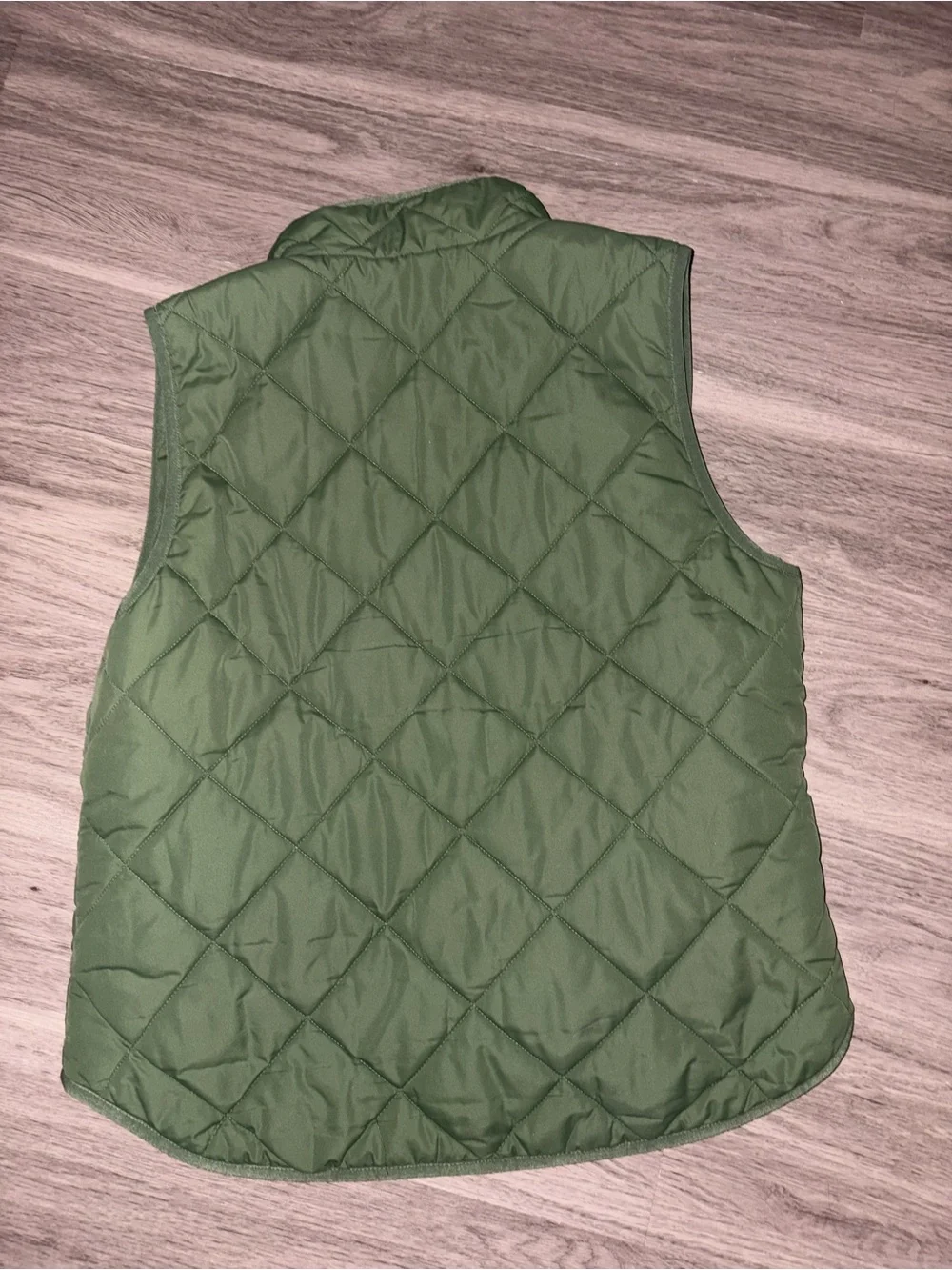 J.Crew Quilted Puffer Vest in olive green, size Large.